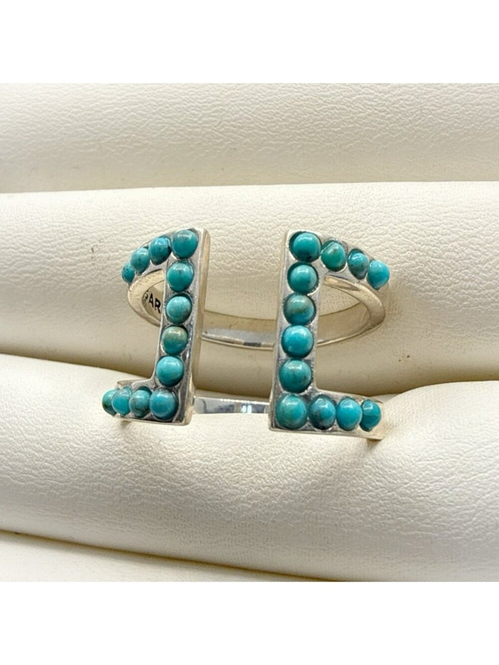 Barse Ring Sterling Silver Turquoise Blue Adjustable Size 8-9 Modernist 925